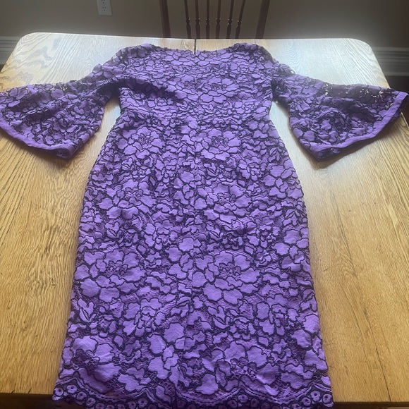 Lela Rose Women's Corded Lace Flounce Sleeve Dress Size 12 Lavender - Picture 11 of 14